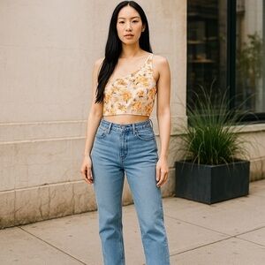 American Eagle NWT Floral One Shoulder Crop Shirt Size Large Viscose Linen